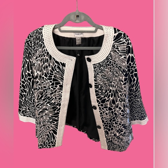 Plus Size Chicos Black White Sequin Jacket -  16 - Picture 1 of 13